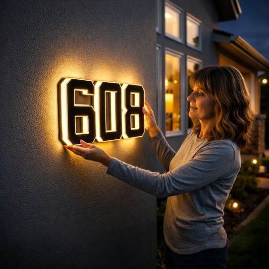 Verlicht Huisnummerbord Met Zonnepaneel