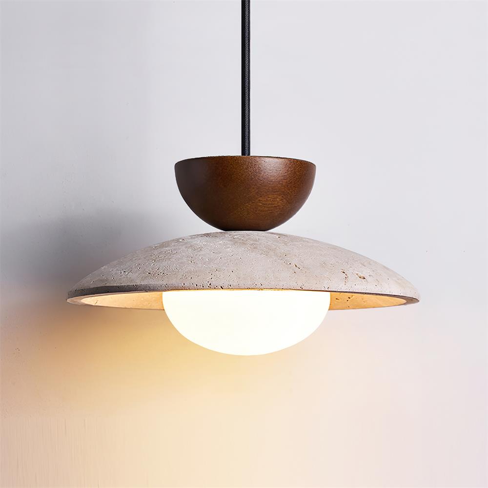 Travertijn en houten design hanglamp