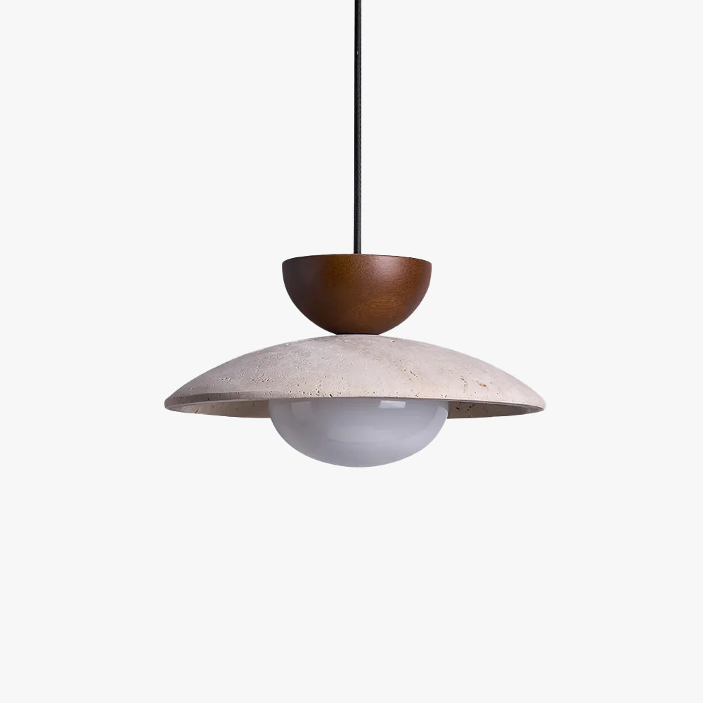 Travertijn en houten design hanglamp