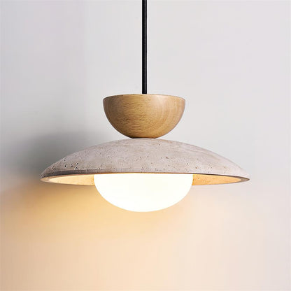 Travertijn en houten design hanglamp