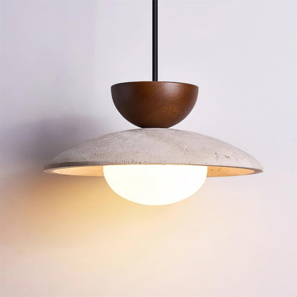 Travertijn en houten design hanglamp