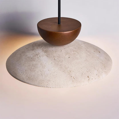 Travertijn en houten design hanglamp