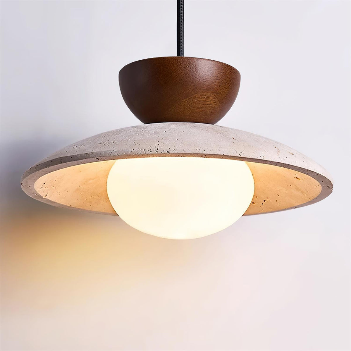 Travertijn en houten design hanglamp