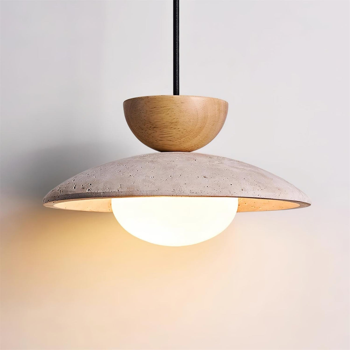 Travertijn en houten design hanglamp