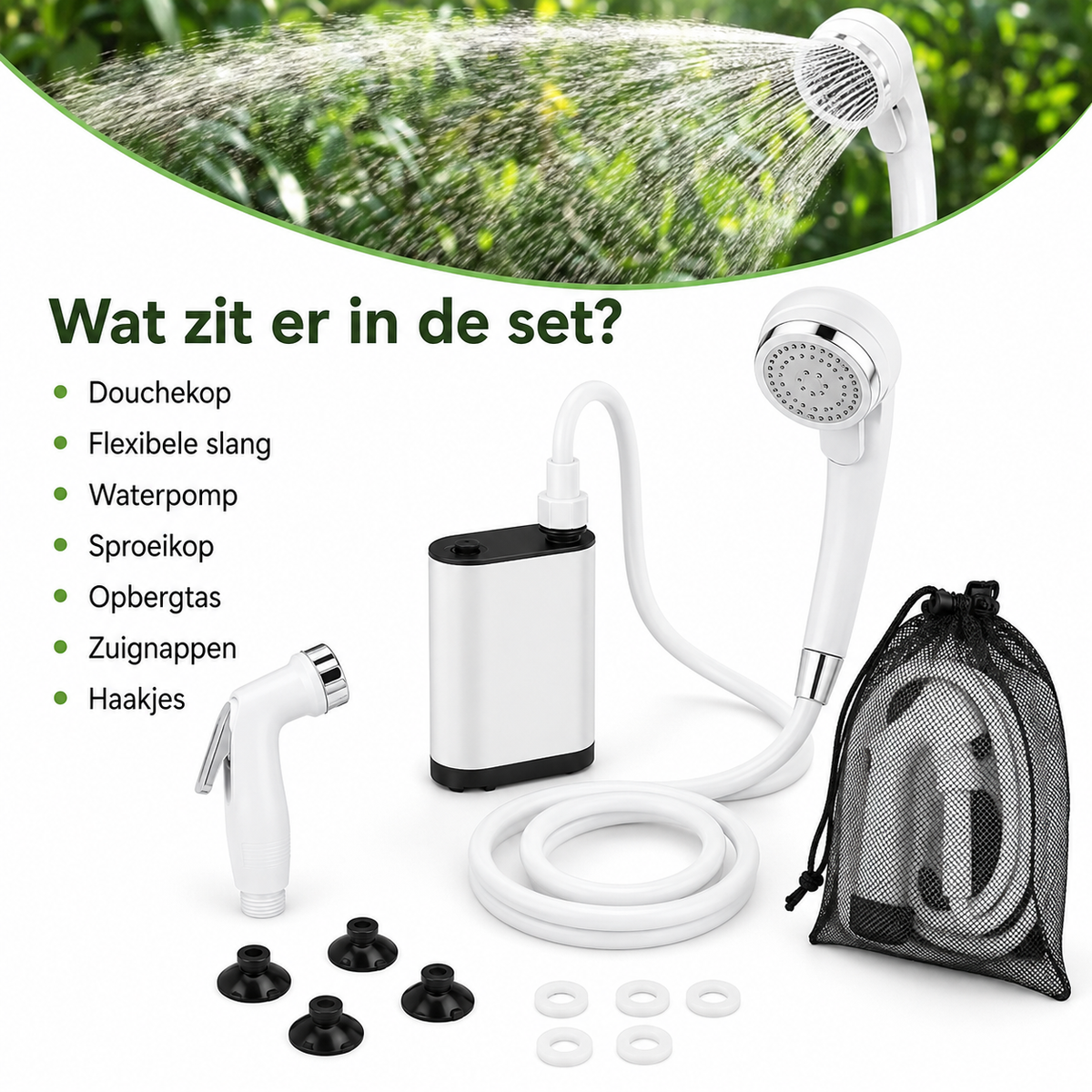 Draagbare Buitendouche met Dompelpomp op Accu