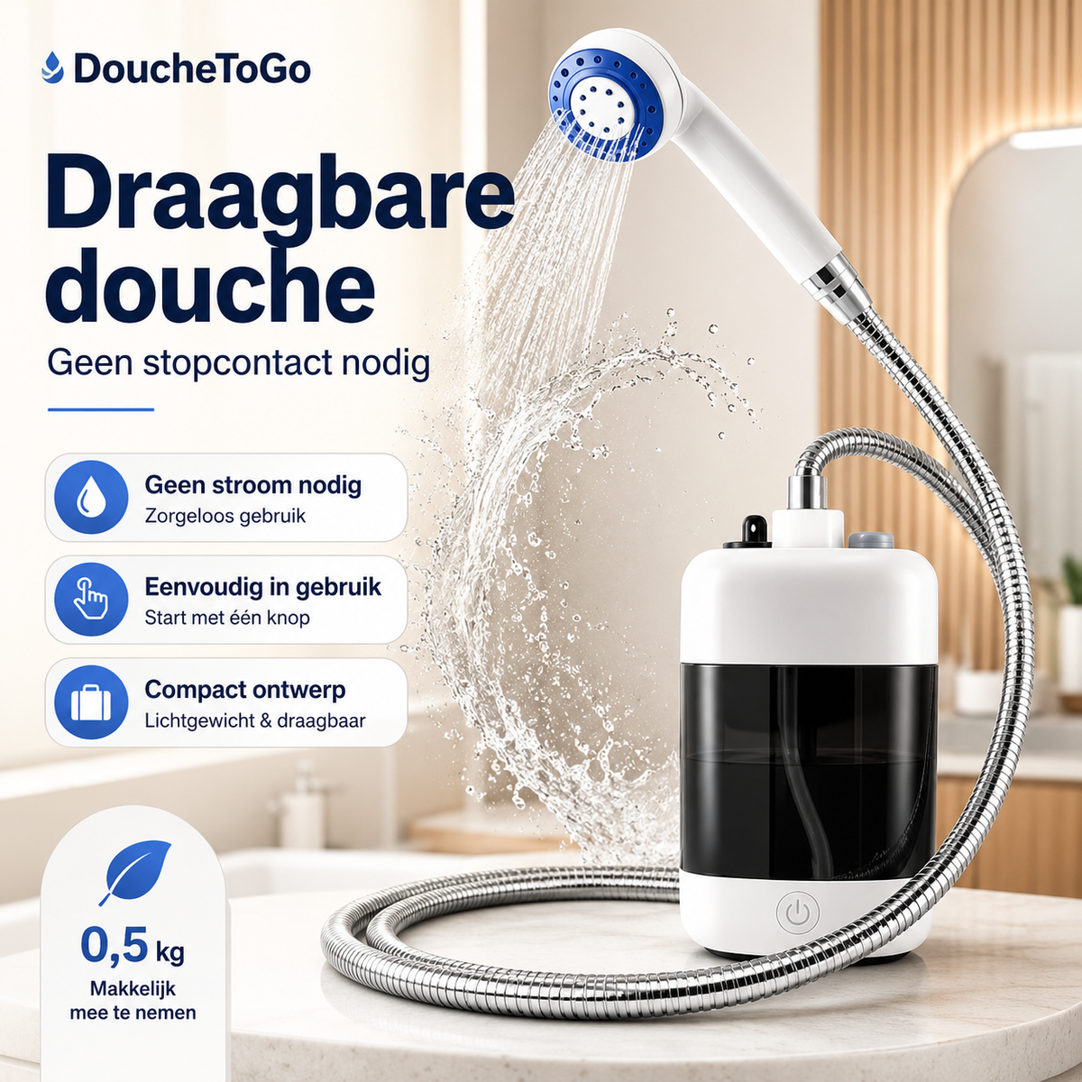 Draagbare Buitendouche met Dompelpomp op Accu
