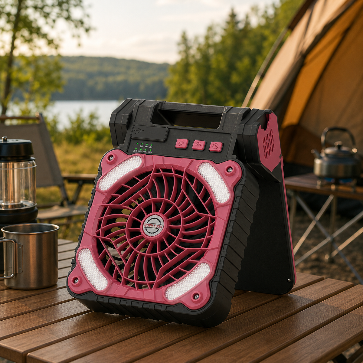 Draagbare campingventilator met zonnepaneel