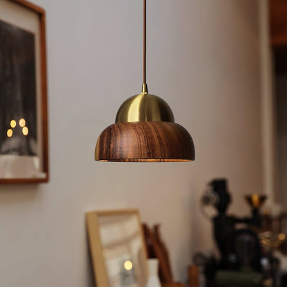 Houten Japandi hanglamp met messing accenten