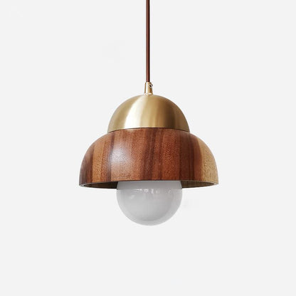 Houten Japandi hanglamp met messing accenten