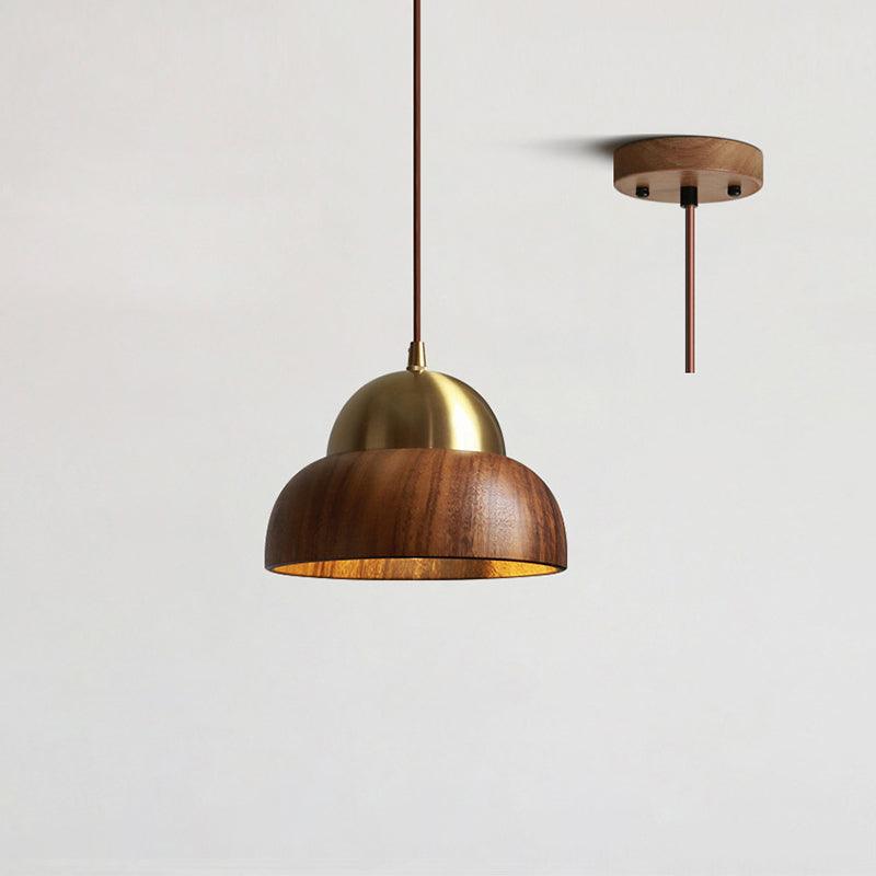 Houten Japandi hanglamp met messing accenten