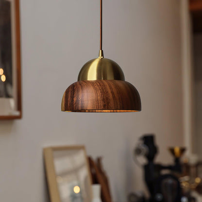 Houten Japandi hanglamp met messing accenten