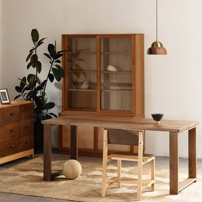 Houten Japandi hanglamp met messing accenten