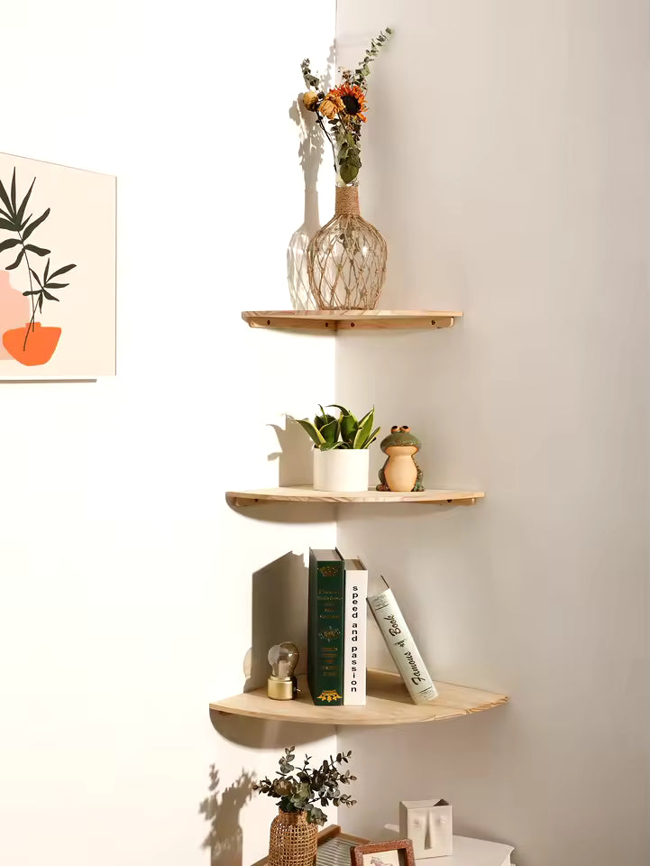 Zwevende houten hoekplank