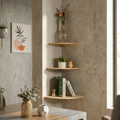 Zwevende houten hoekplank