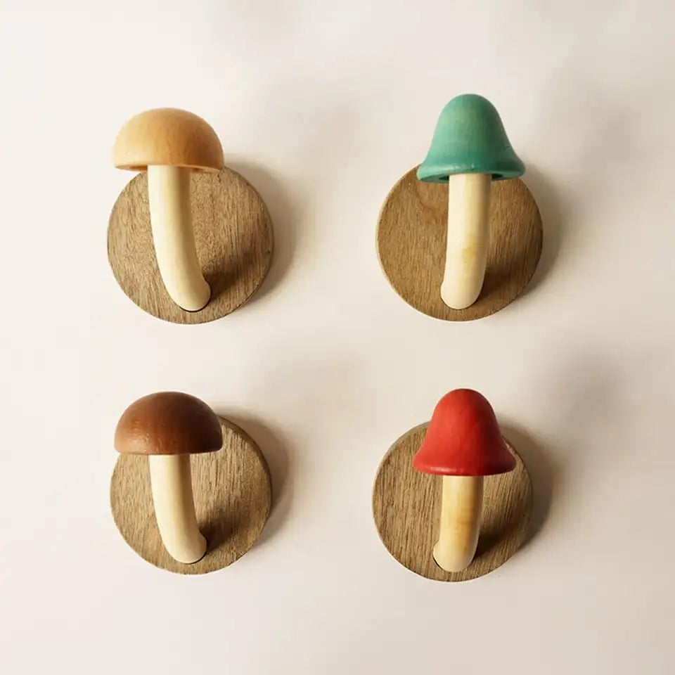 Houten Paddenstoel Wandhaken Set