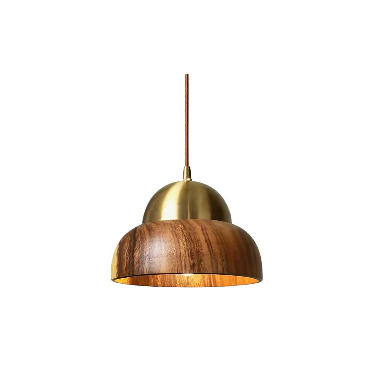 Houten Japandi hanglamp met messing accenten