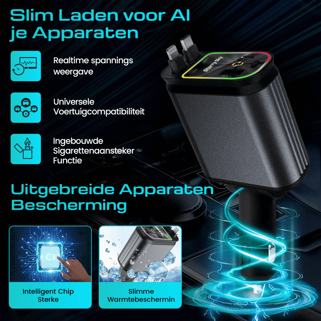 FluxStar 4-in-1 snelle autolader met sterrenlicht