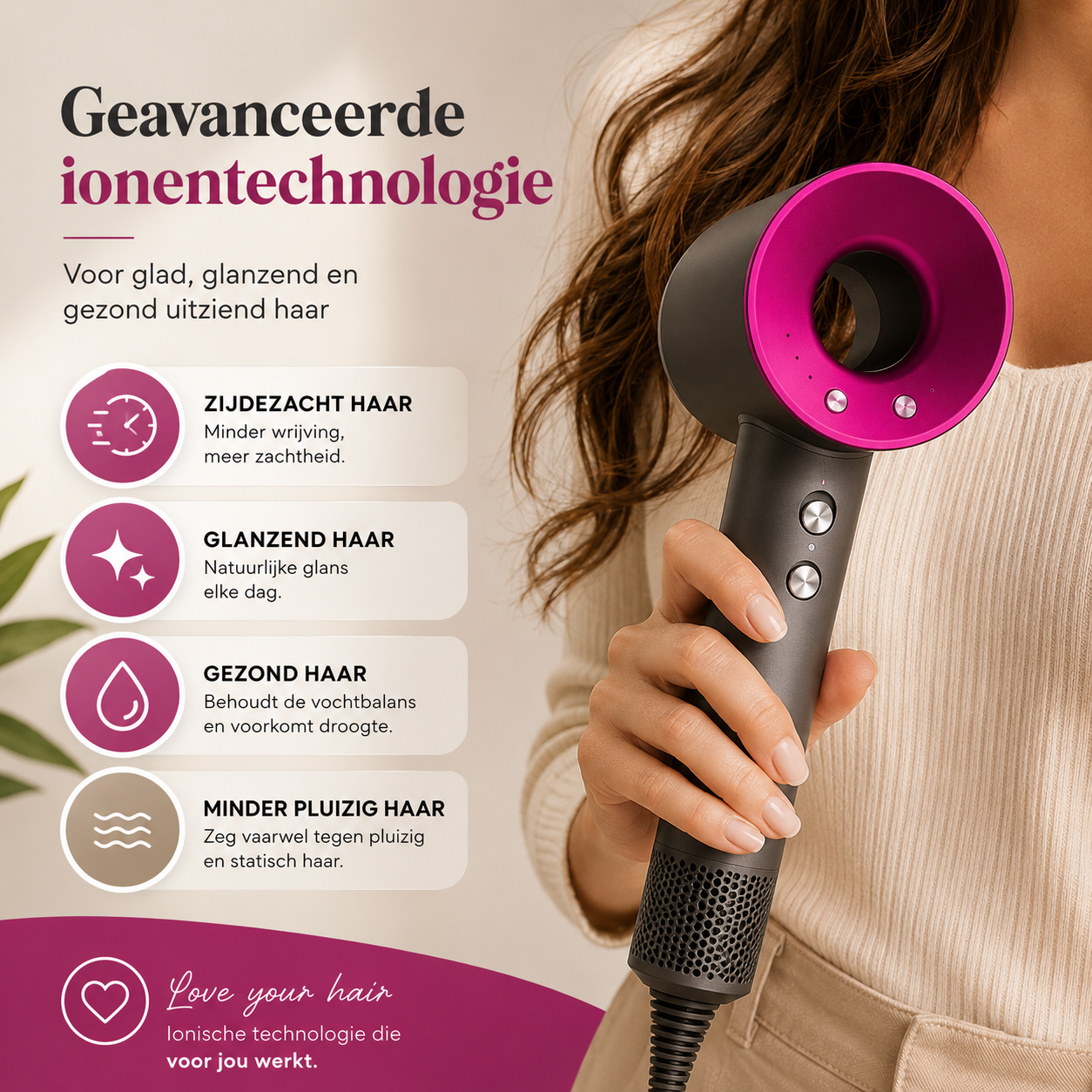 Fohn & Haardroger met 5 opzetstukken - Fohn met Diffuser - AI Heat Control - 1600W - Antraciet