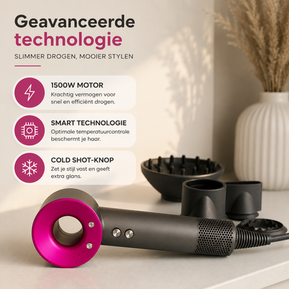 Fohn & Haardroger met 5 opzetstukken - Fohn met Diffuser - AI Heat Control - 1600W - Antraciet