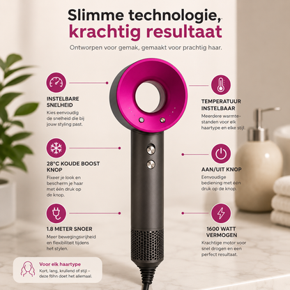 Fohn & Haardroger met 5 opzetstukken - Fohn met Diffuser - AI Heat Control - 1600W - Antraciet