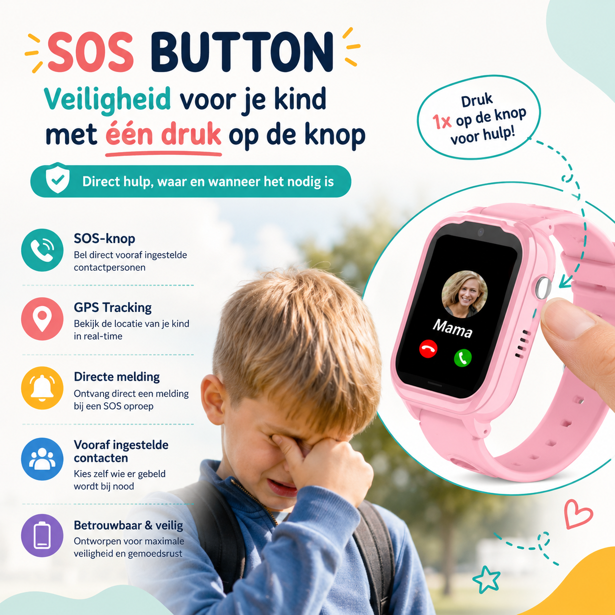 GPS Kinderhorloge met 4G – Videobellen, SOS Knop, GPS Tracker Kind – Smartwatch met Camera & WhatsApp