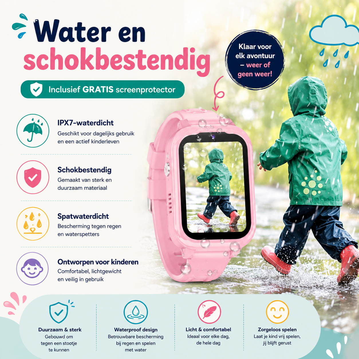GPS Kinderhorloge met 4G – Videobellen, SOS Knop, GPS Tracker Kind – Smartwatch met Camera & WhatsApp