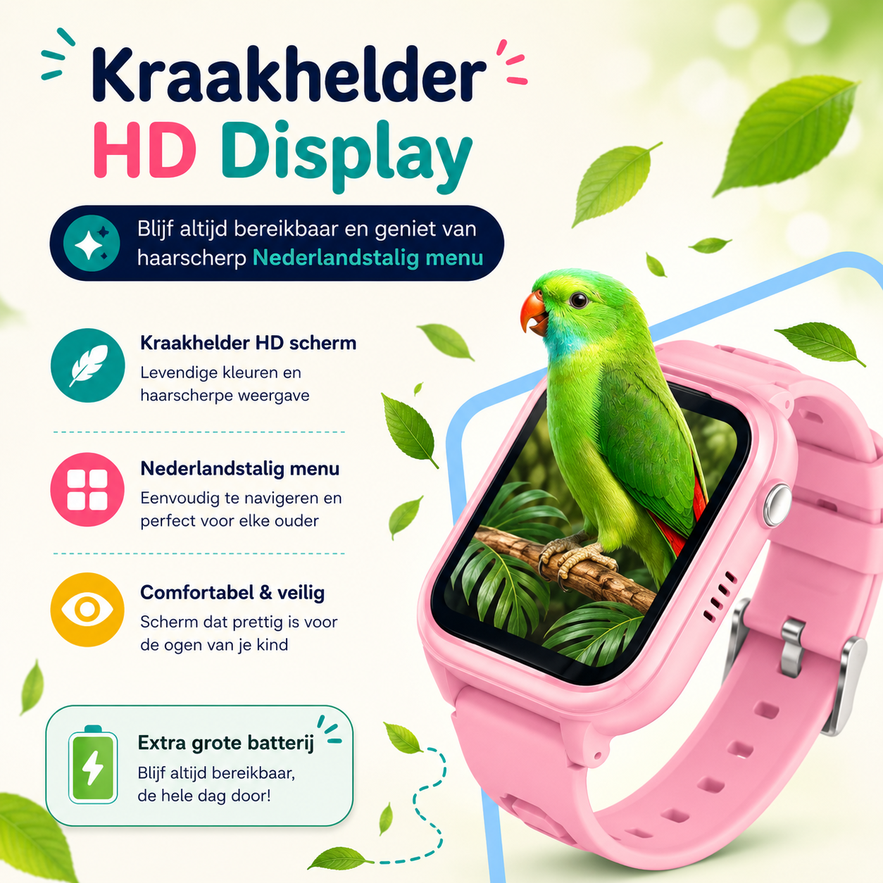 GPS Kinderhorloge met 4G – Videobellen, SOS Knop, GPS Tracker Kind – Smartwatch met Camera & WhatsApp