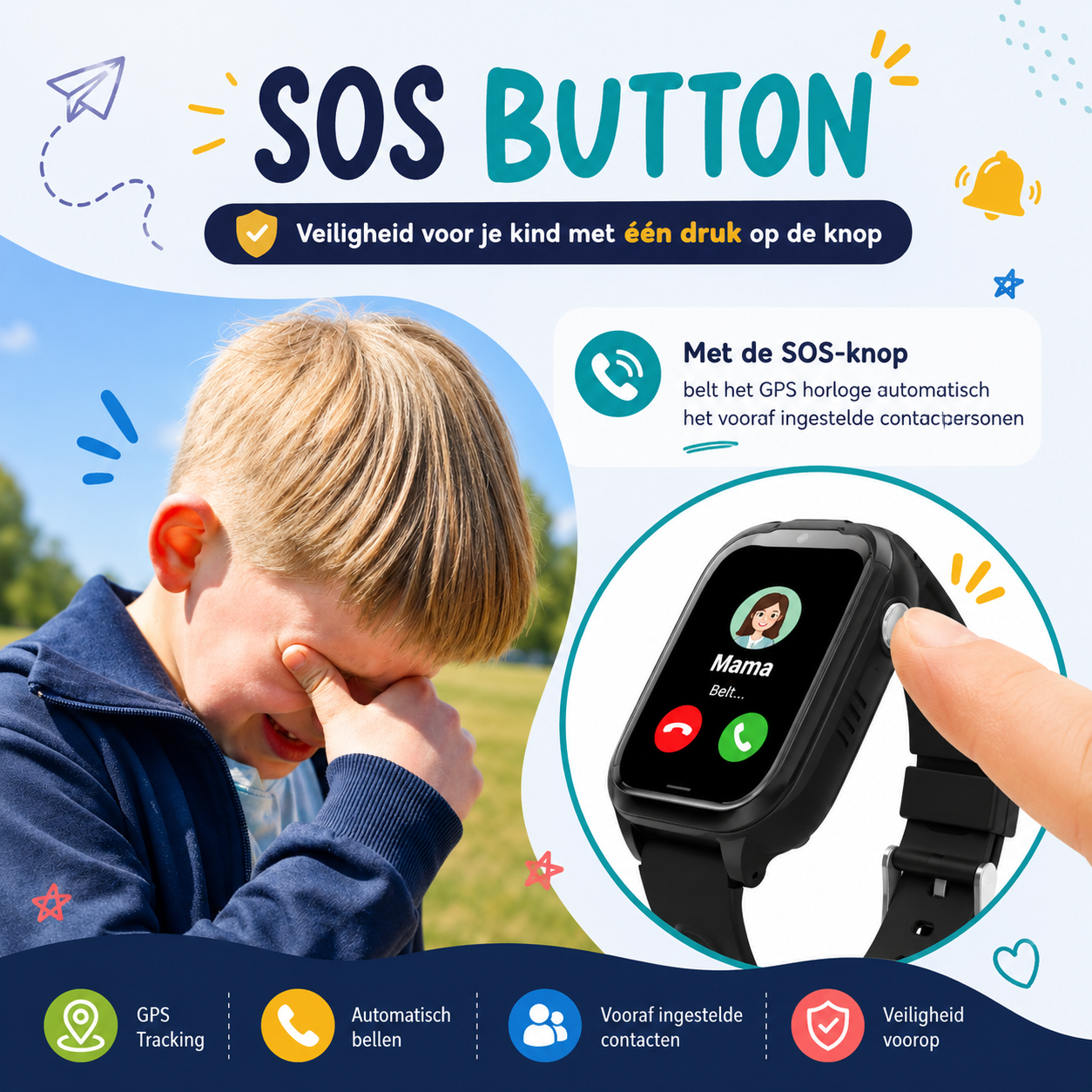 GPS Kinderhorloge met 4G – Videobellen, SOS Knop, GPS Tracker Kind – Smartwatch met Camera & WhatsApp