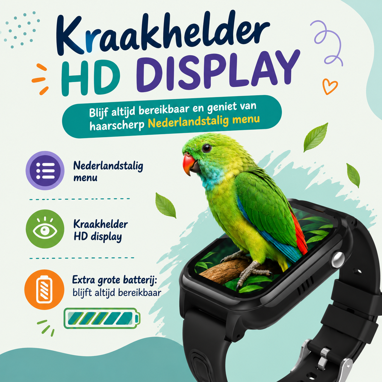 GPS Kinderhorloge met 4G – Videobellen, SOS Knop, GPS Tracker Kind – Smartwatch met Camera & WhatsApp