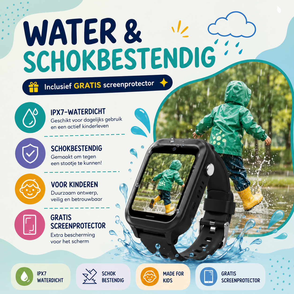 GPS Kinderhorloge met 4G – Videobellen, SOS Knop, GPS Tracker Kind – Smartwatch met Camera & WhatsApp