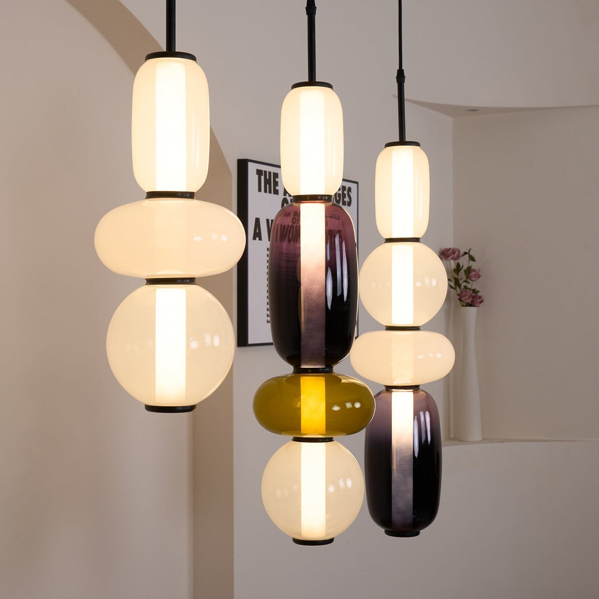 Glazen Hanglamp met Getinte Vormen