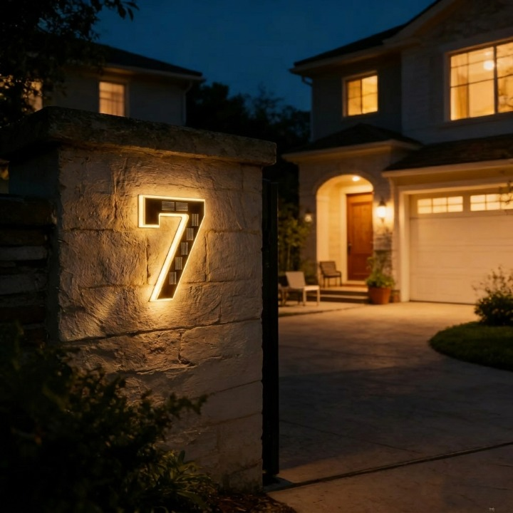 Verlicht Huisnummerbord Met Zonnepaneel