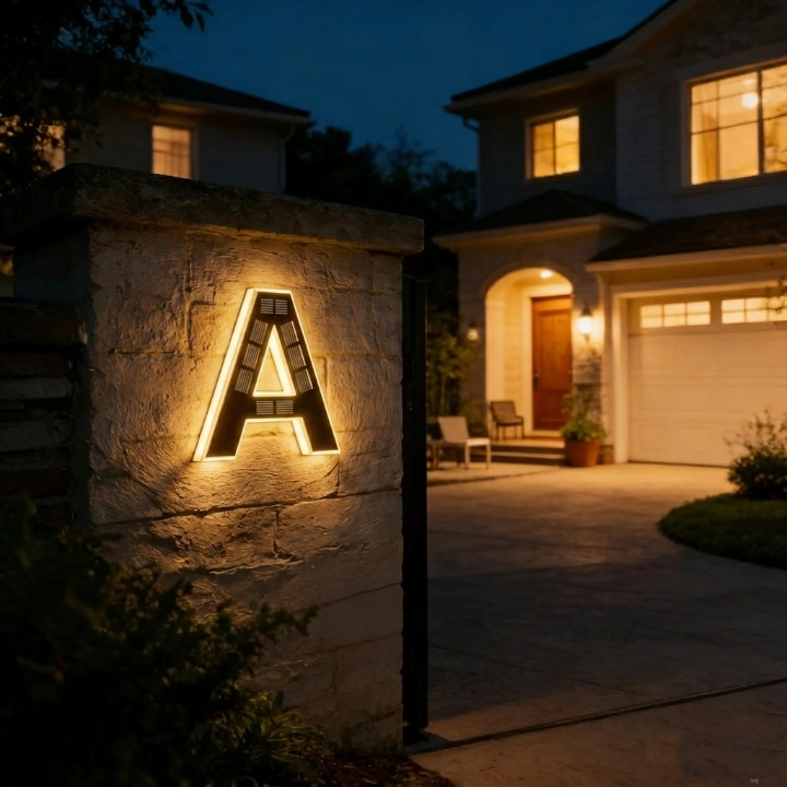 Verlicht Huisnummerbord Met Zonnepaneel
