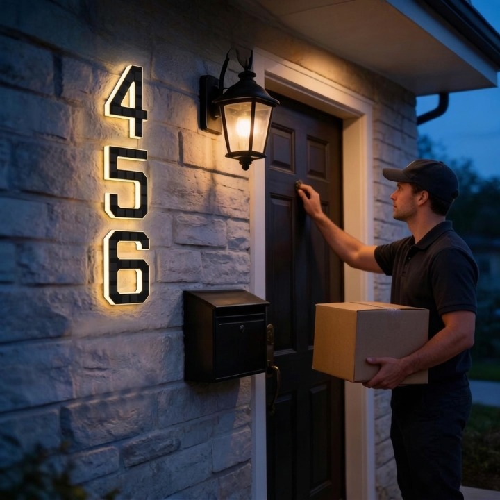 Verlicht Huisnummerbord Met Zonnepaneel