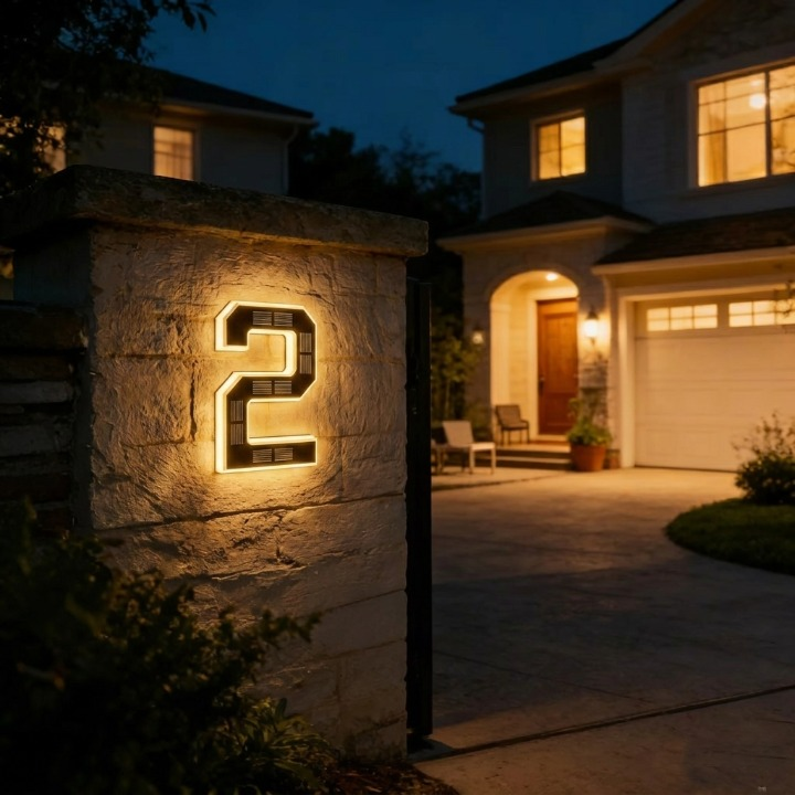 Verlicht Huisnummerbord Met Zonnepaneel