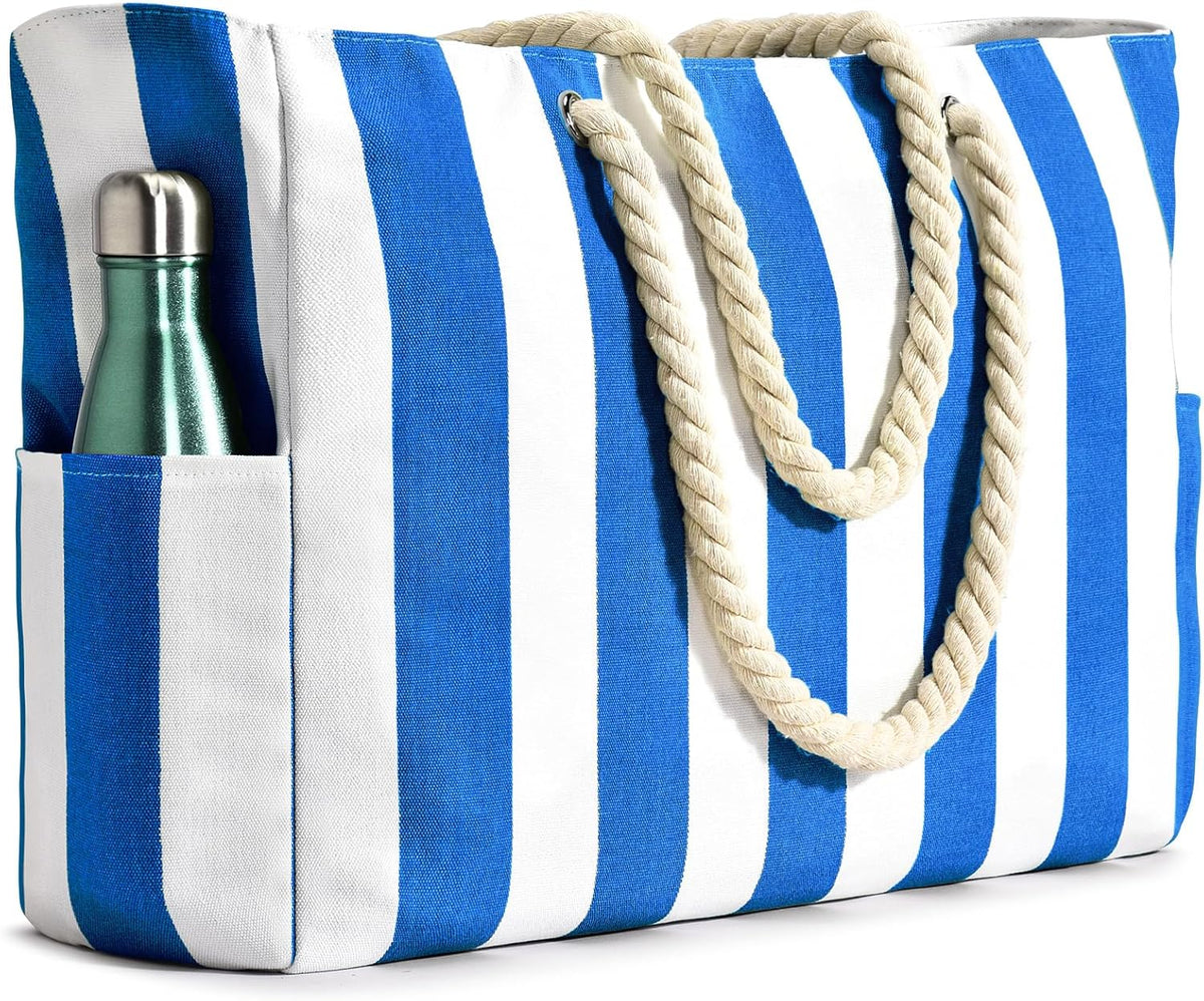 Grote gestreepte strandtas met rits