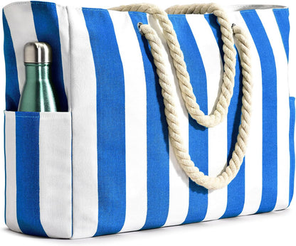 Grote gestreepte strandtas met rits