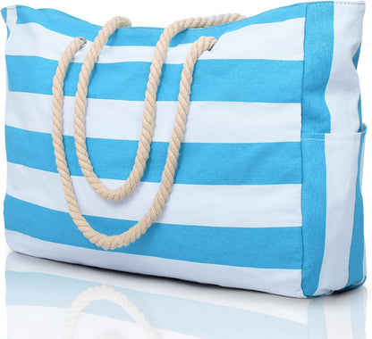 Grote gestreepte strandtas met rits