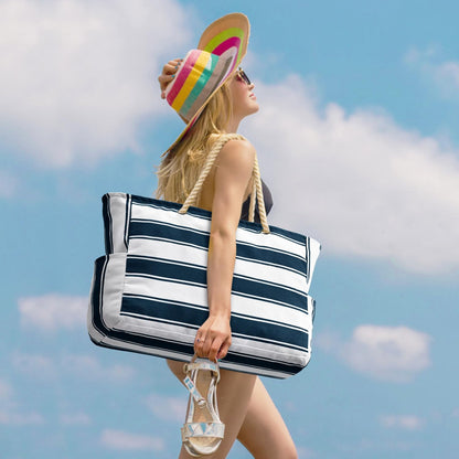 Grote gestreepte strandtas met rits