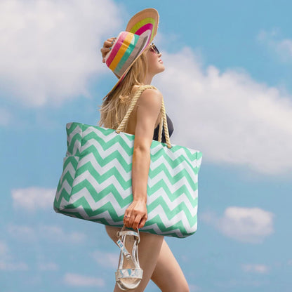 Grote gestreepte strandtas met rits