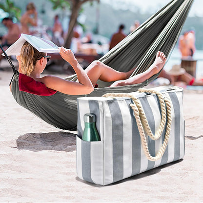 Grote gestreepte strandtas met rits