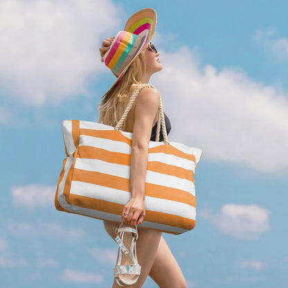 Grote gestreepte strandtas met rits