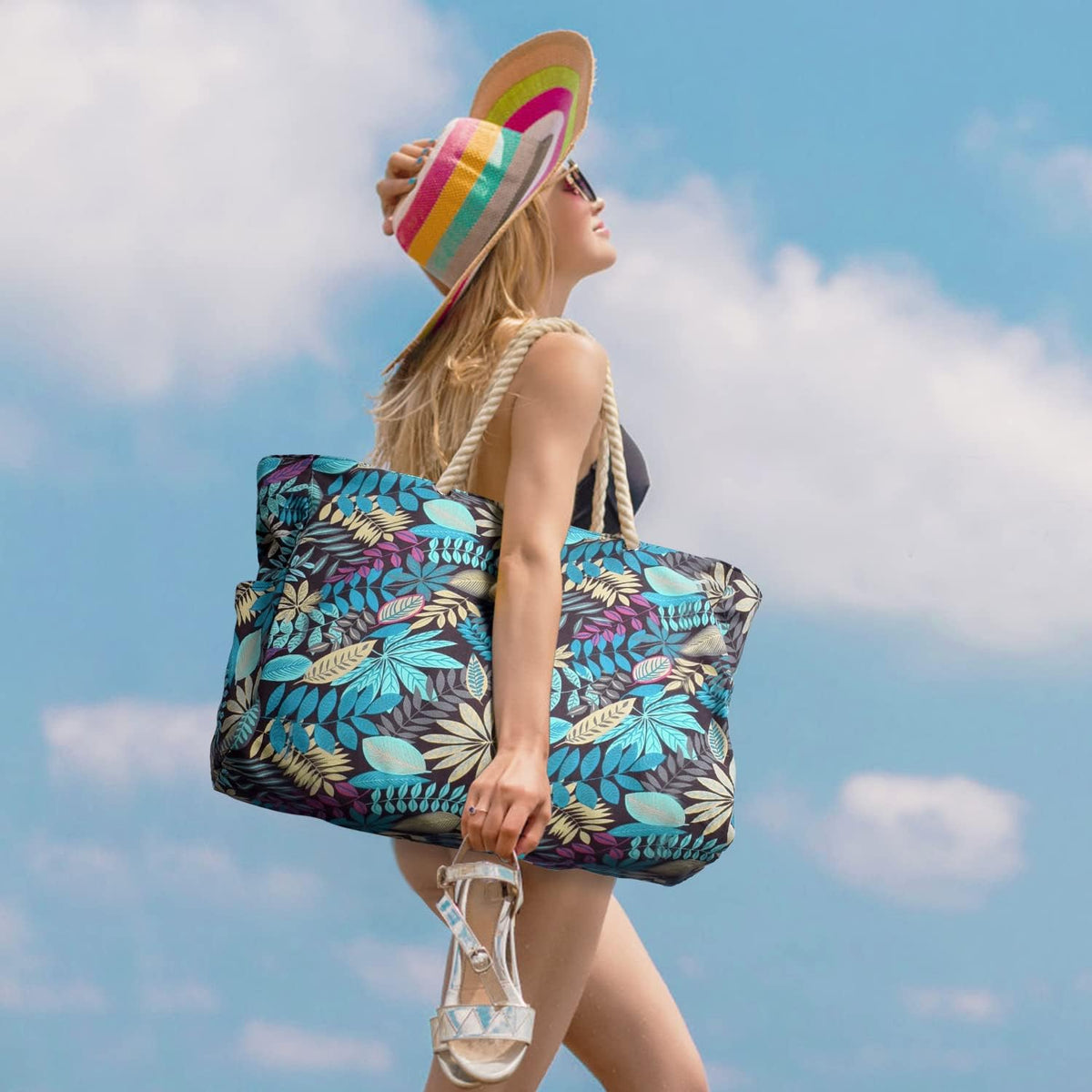 Grote gestreepte strandtas met rits