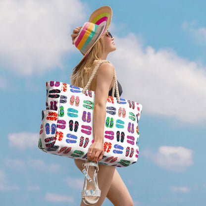 Grote gestreepte strandtas met rits