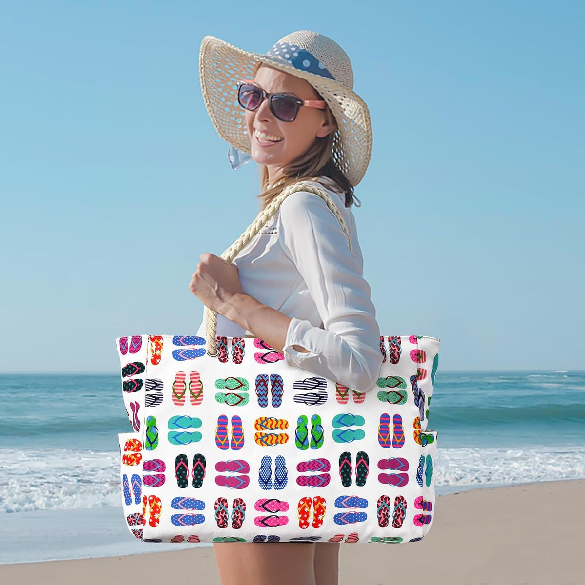 Grote gestreepte strandtas met rits