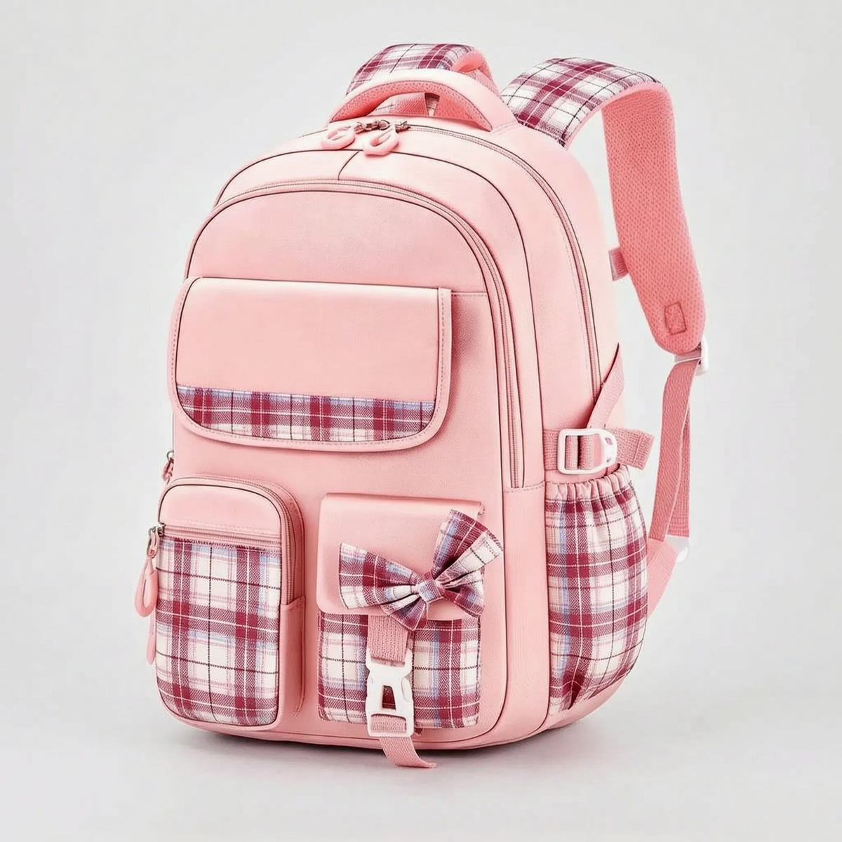 Pledra grote schooltas met ruitjespatroon