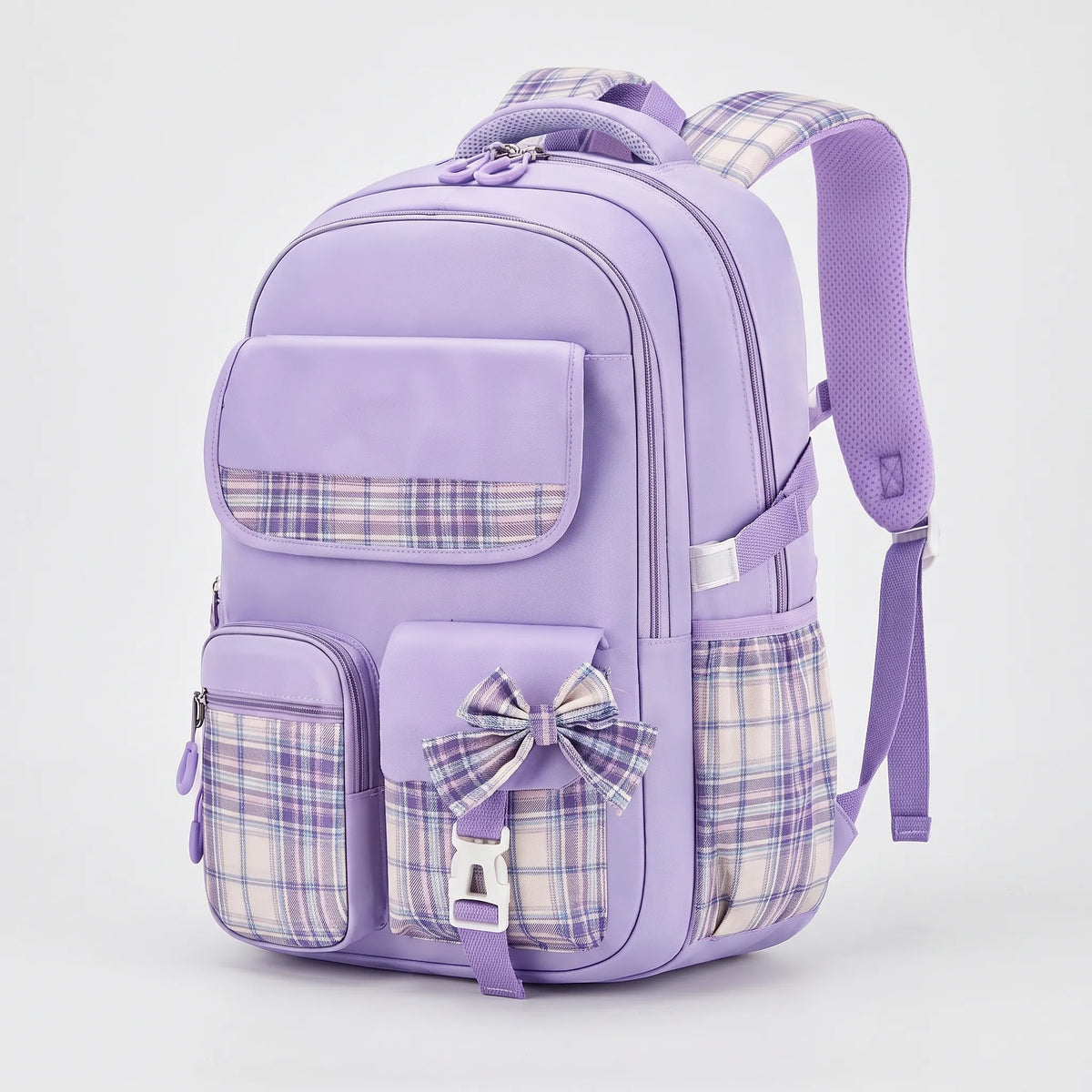 Pledra grote schooltas met ruitjespatroon