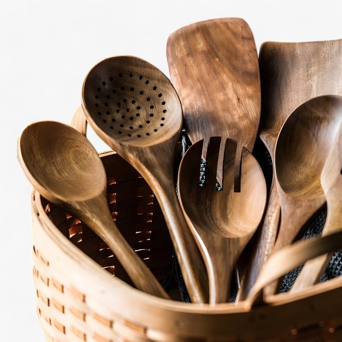Teak houten kookgereiset met houder