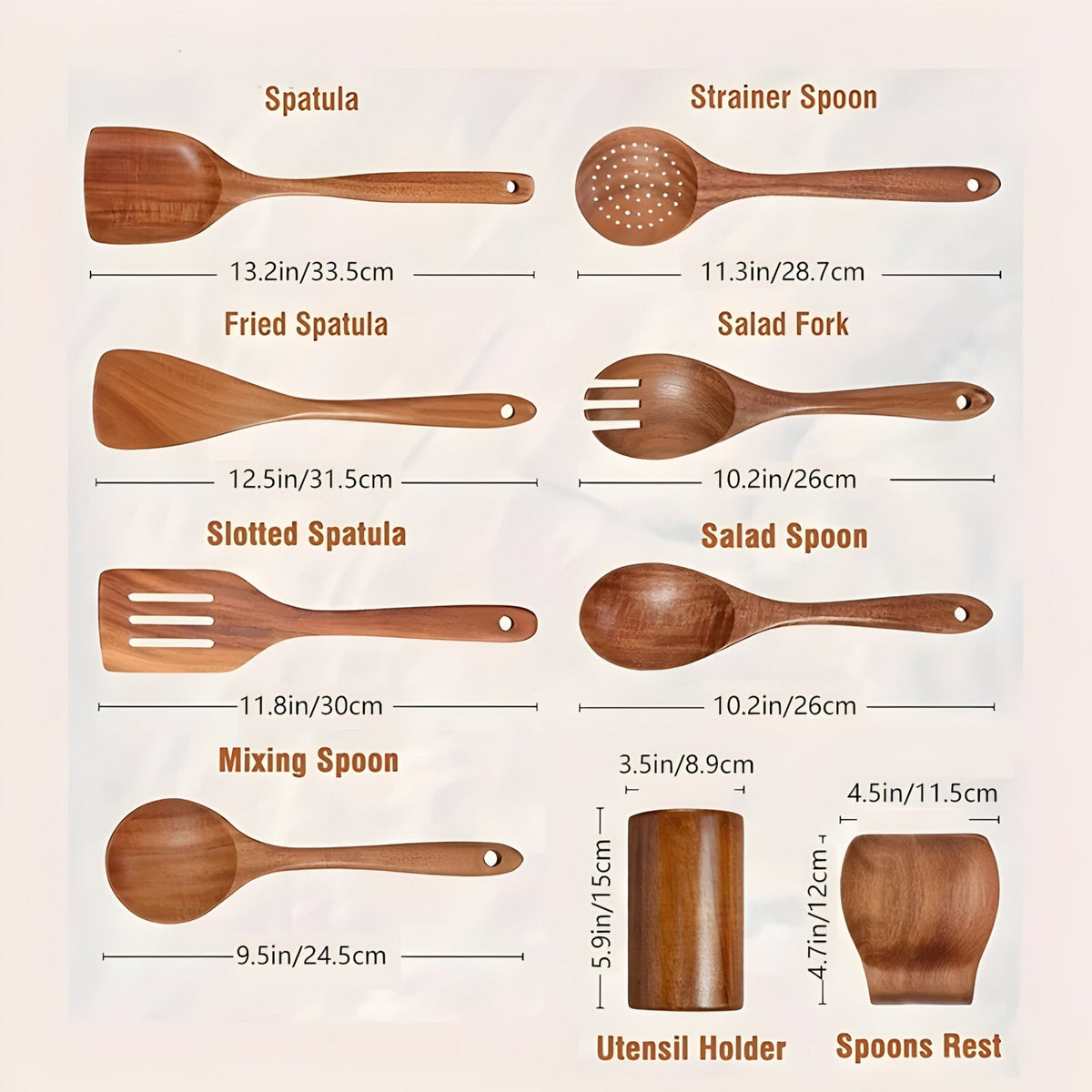 Teak houten kookgereiset met houder