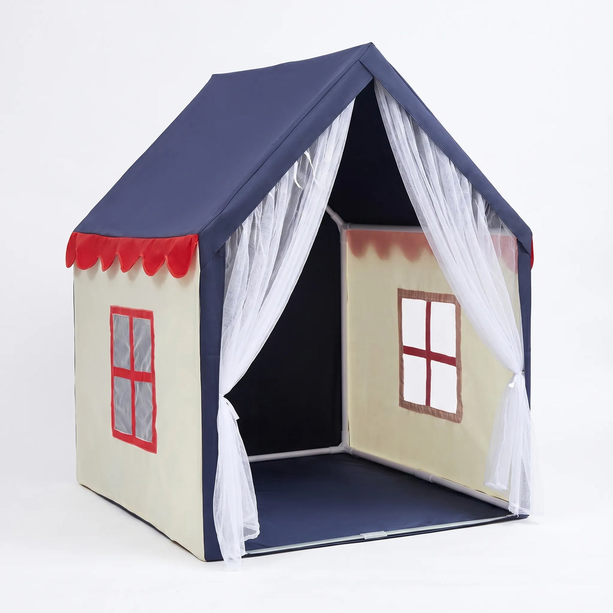 Huisvormige kinderspeeltent met gordijnen